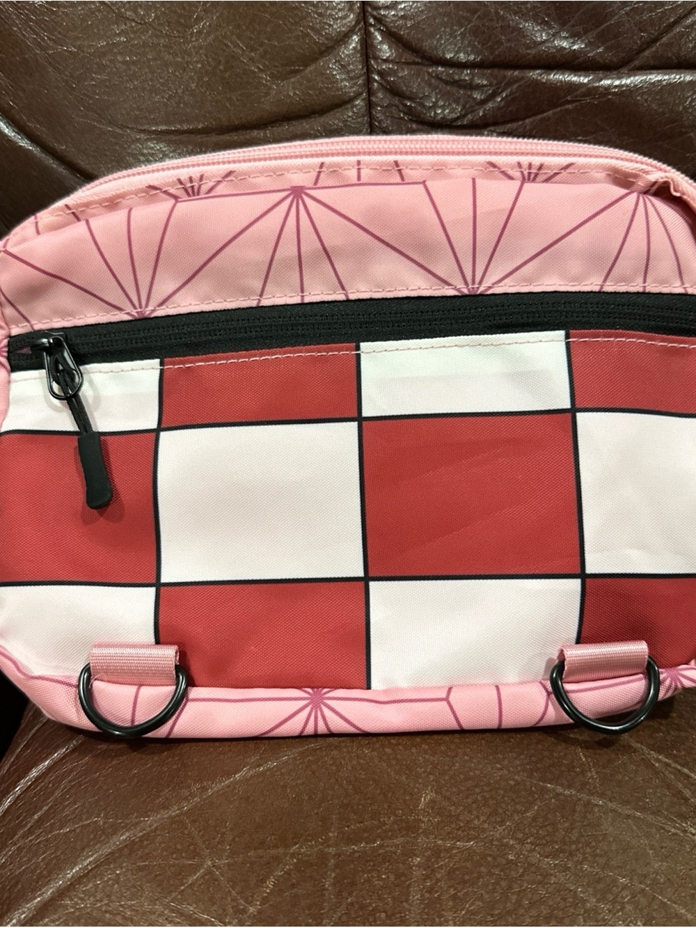 Demon Slayer Pink & Red Checker Crossbody Bag